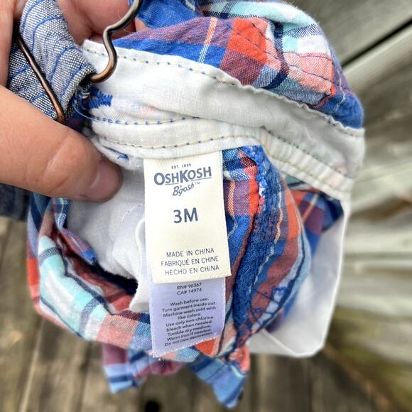 OshKosh‎ B'Gosh Plaid Shortalls, Size 3 Months - Picture 5 of 6